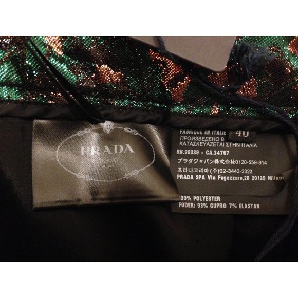 NWT Auth Prada metallic green floral print kick flare ankle pants SZ IT 40 US 6 - Picture 8 of 10